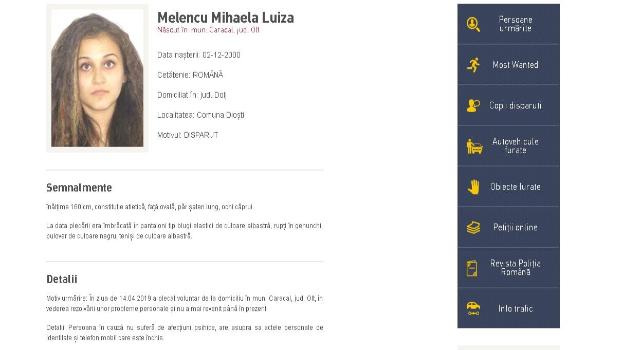 Deși sunt 7000 de copii dispăruți de acasă, pe site-ul Poliției Române apar doar 18 poze