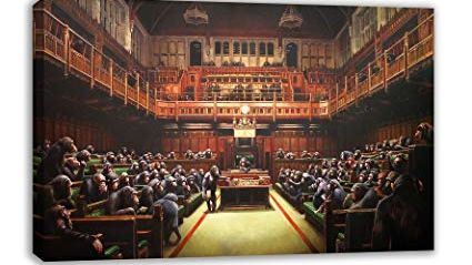 Tabloul de Banksy cu „deputații britanici-cimpanzei”, vândut cu 11 milioane de euro