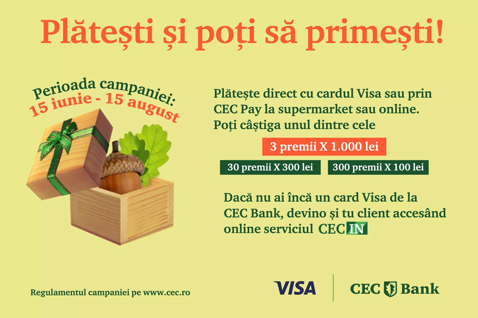 Tranzacțiile cu cardul tău CEC Bank Visa îți pot aduce premii în bani (P)