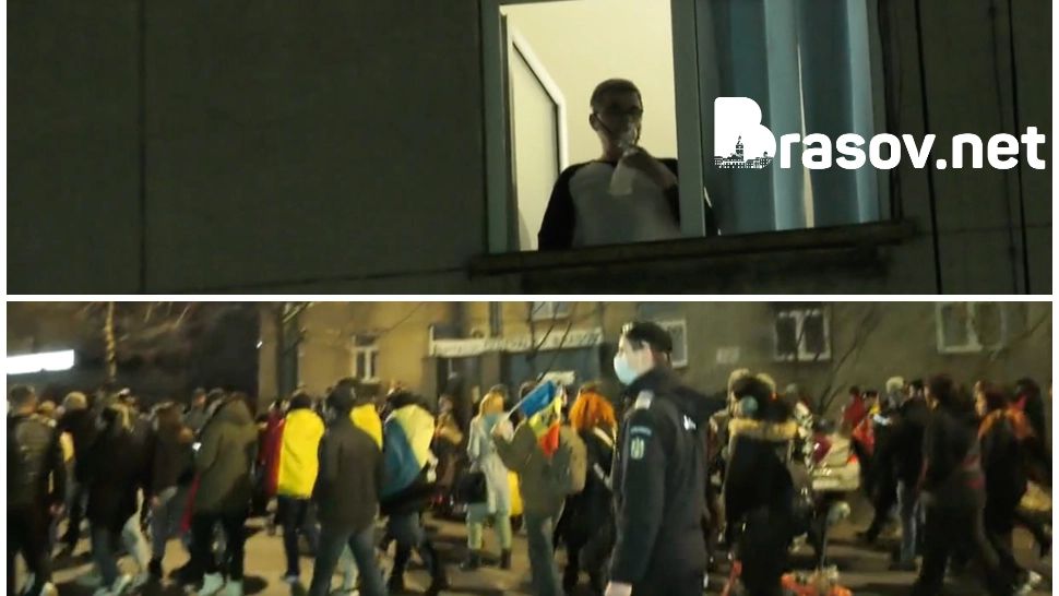 Bolnavul de COVID-19 cu masca de oxigen la geamul spitalului CFR Brașov și protestatarii anti-restricții 