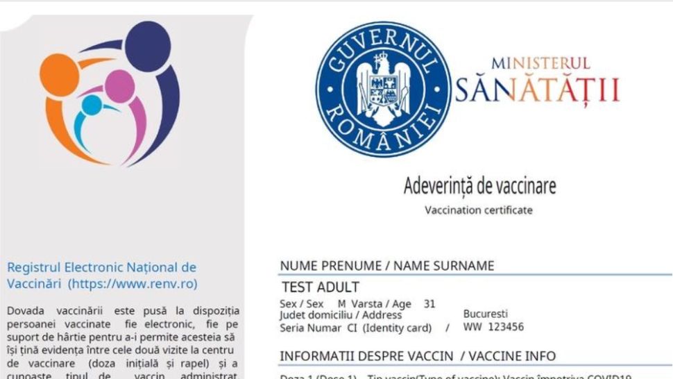 Adeverință vaccinare anti-Covid/ Captură foto