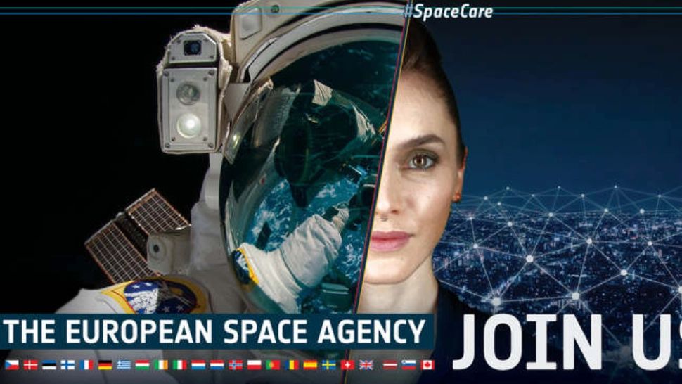 Bannerul programului de recrutare al Agenției Spațiale Europene
