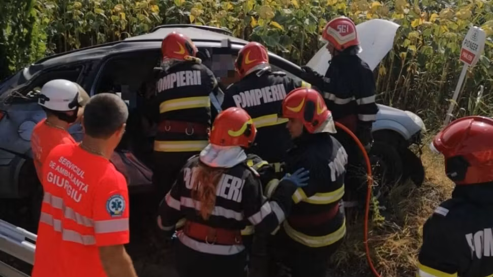 Accident cumplit, pe DN 5, Giurgiu: 3 victime. FOTO: ISU Giurgiu