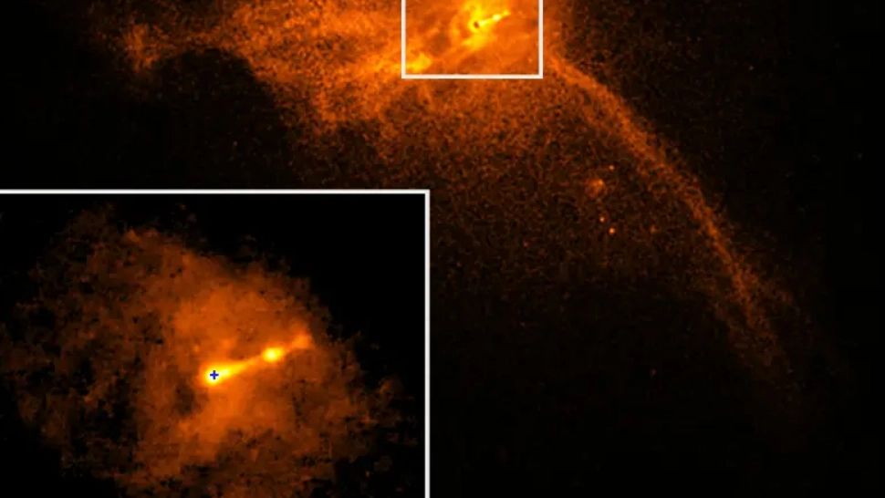 In imagine se poate observa plasma aruncată de Gaura Neagră FOTO: NASA X CHANDRA