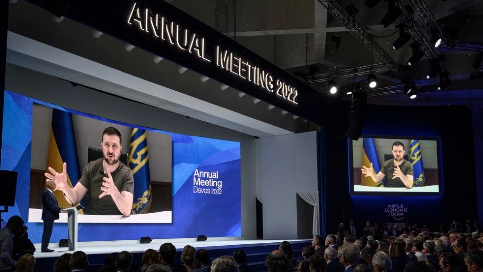 Volodimir Zelenski, președintele Ucrainei, la Forumul de la Davos, 23 mai 2022 Foto: Profi Media