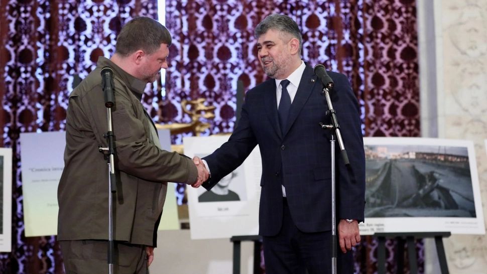 Marcel Ciolacu și Oleksandr Kornienko, prim adjunct al Președintelui Radei Supreme a Ucrainei/ Facebook Ciolacu