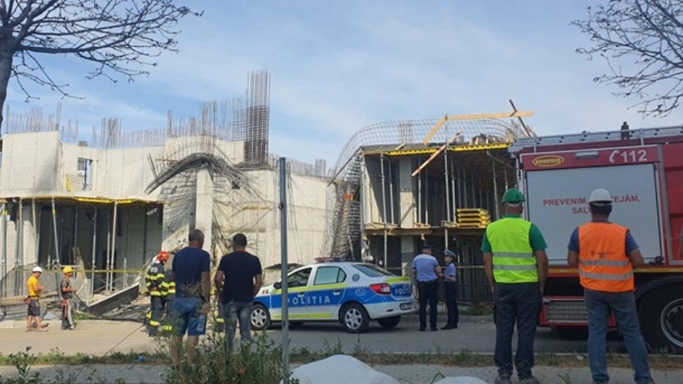 Accident grav pe un șantier din Timișoara! Un muncitor rănit de un cofraj cu beton Foto: Opinia Timișoarei 