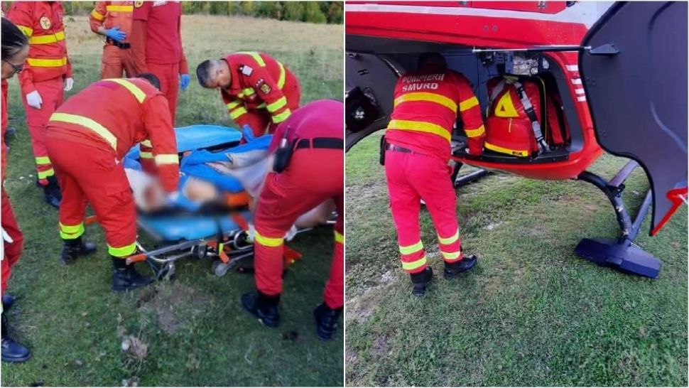 Bărbatul a fost transportat cu elicopterul la spital. Foto/ISU