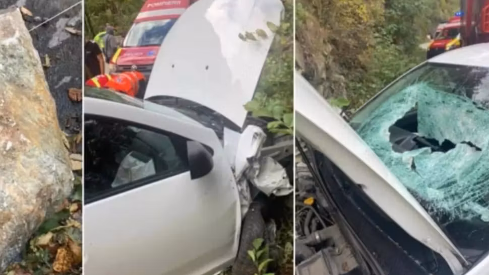 Un bărbat amurit pe loc după ce o stâncă i-a căzut în mașină