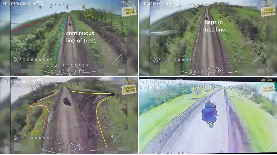 Militari ruși încercând să scape de o dronă cu ajutorul unui ATV. Foto/Captură video