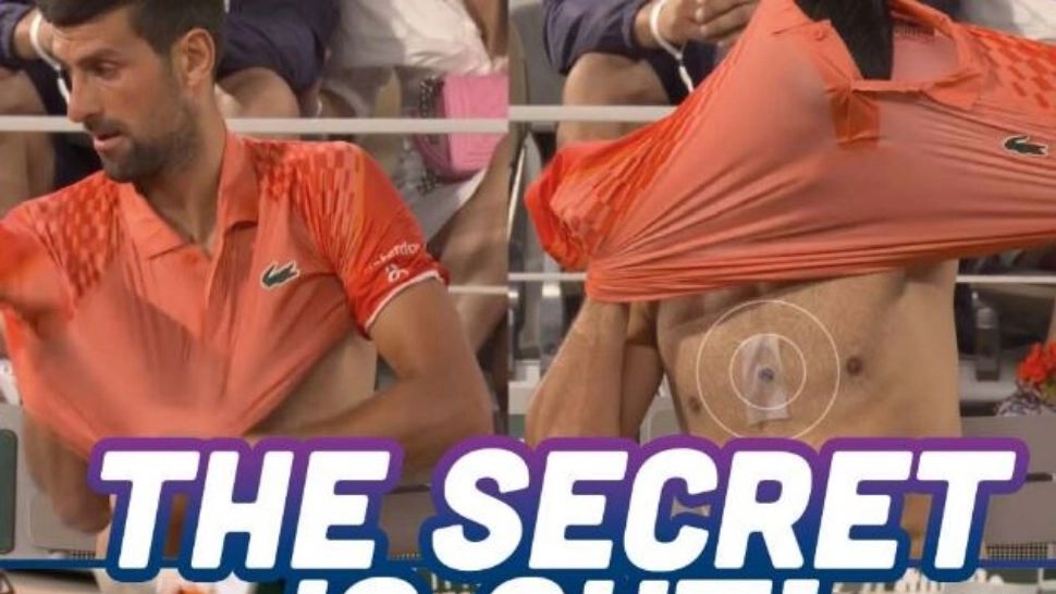 Djokovic a apărut cu un nanodispozitiv pe piept. Foto/Eurosport