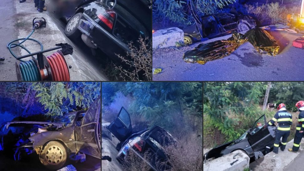 Autoturismul s-a răsturnat într-un canal de la marginea drumului. Colaj: Botosani Online