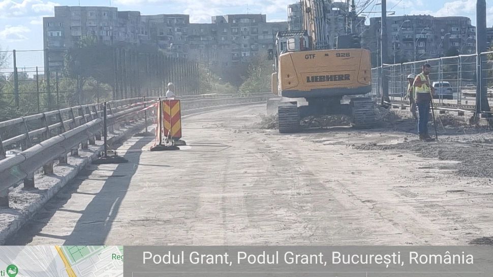 Poluare excesivă cu praf la lucrările de pe Podul Grant. Foto/Garda Mediua