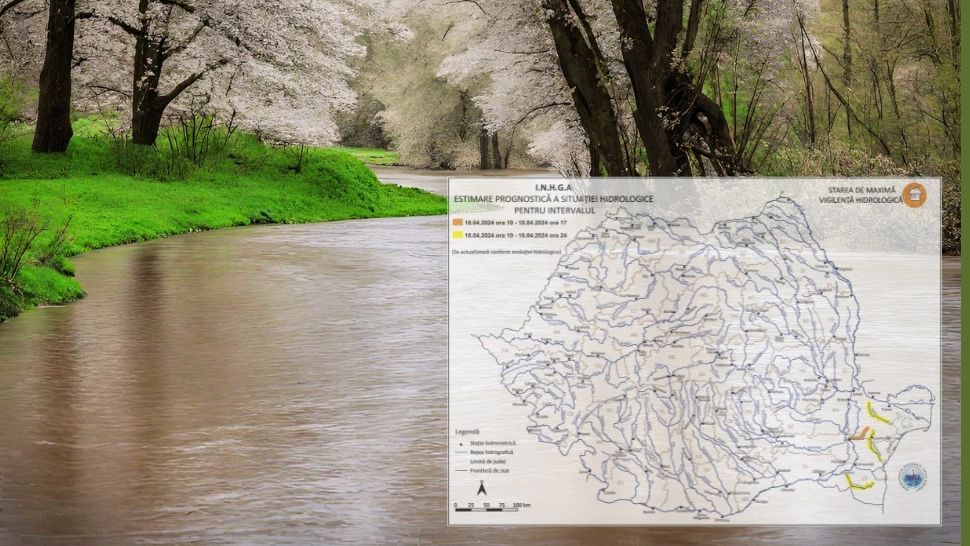 Cod portocaliu de inundații, se așteaptă viituri în două județe. Alerte pe toate râurile din Dobrogea