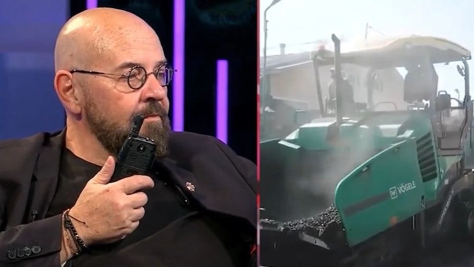 Piedone face senzație la TV. Edilul de la Sectorul 5 coordonează prin stație lucrările de asfaltare din sector/ Captură video