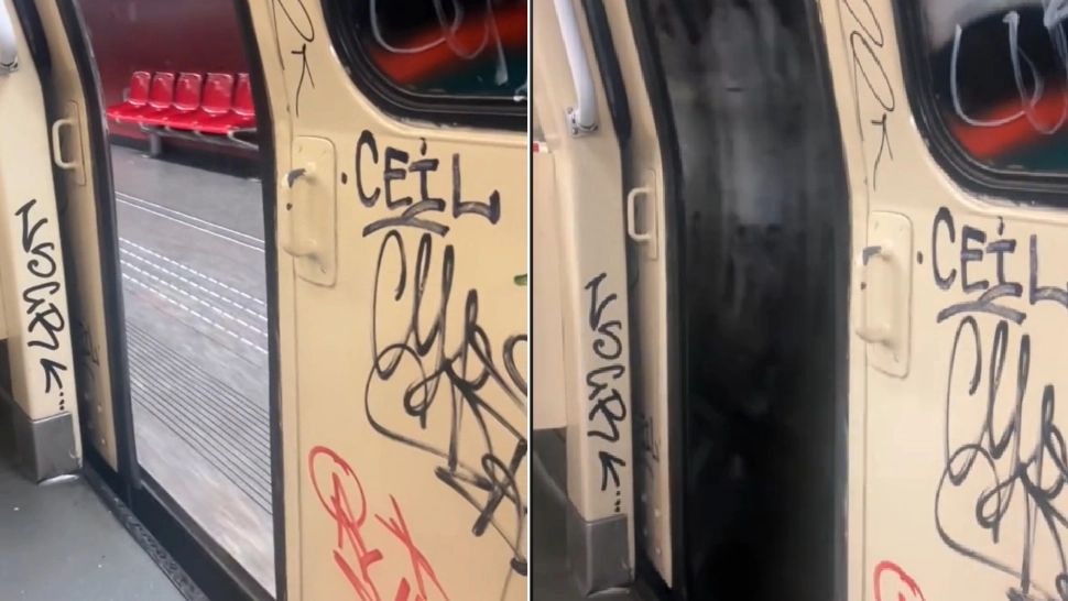 Un tren de metrou a circulat cu ușile deschise. Foto: Captură TikTok