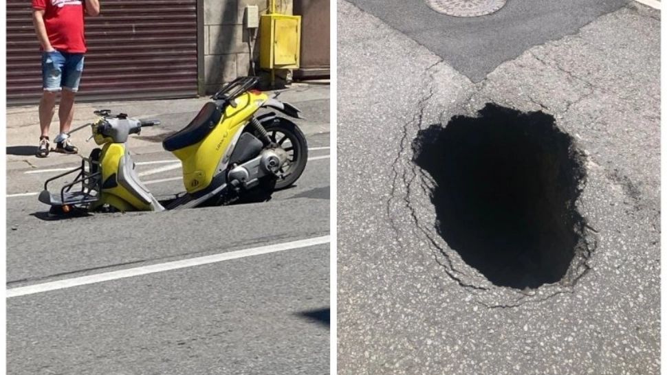 Incident șocant în Cluj-Napoca: O groapă imensă aproape că a înghițit un scuter