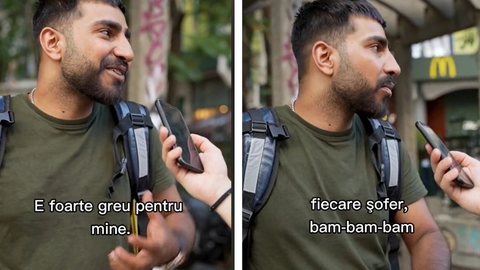 Un curier pakistanez se plânge că șoferii din București îl claxonează mereu. Foto: TikTok