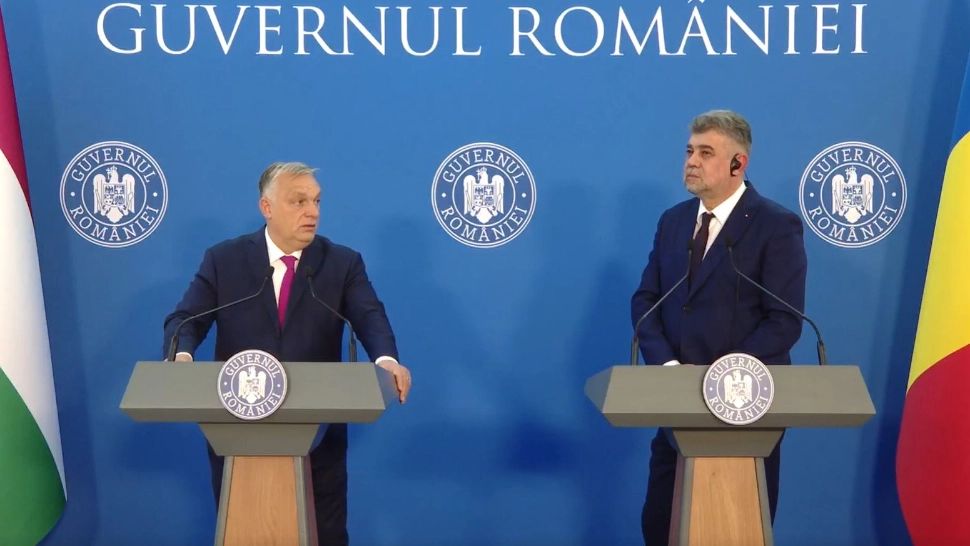 Viktor Orban și Marcel Ciolacu în conferința de presă de la Palatul Victoria. Foto/Captură video