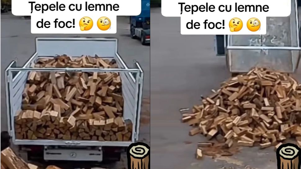 Cum se fură lemnele bătrânilor pensionari prin modul în care sunt aranjate lemnele în camionete