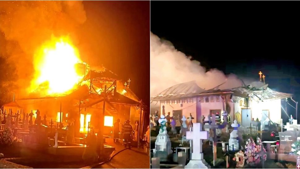 Biserică din Bacău, mistuită de flăcări chiar în Postul Paștelui. FOTO:  Info Poduri