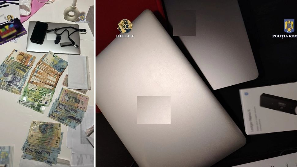 Sume de bani și suporturi digitale confiscate de DIICOT. Foto/DIICOT