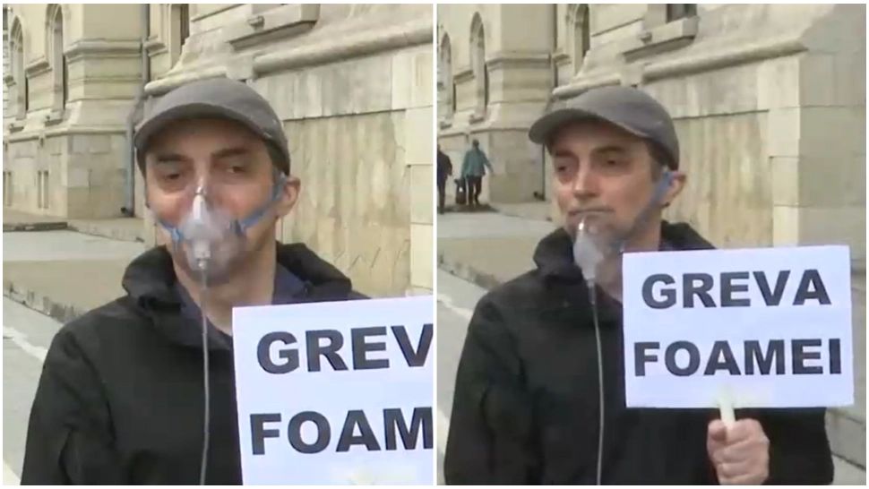 Bărbat în greva foamei la ușa lui Nicușor Dan. FOTO: Realitate