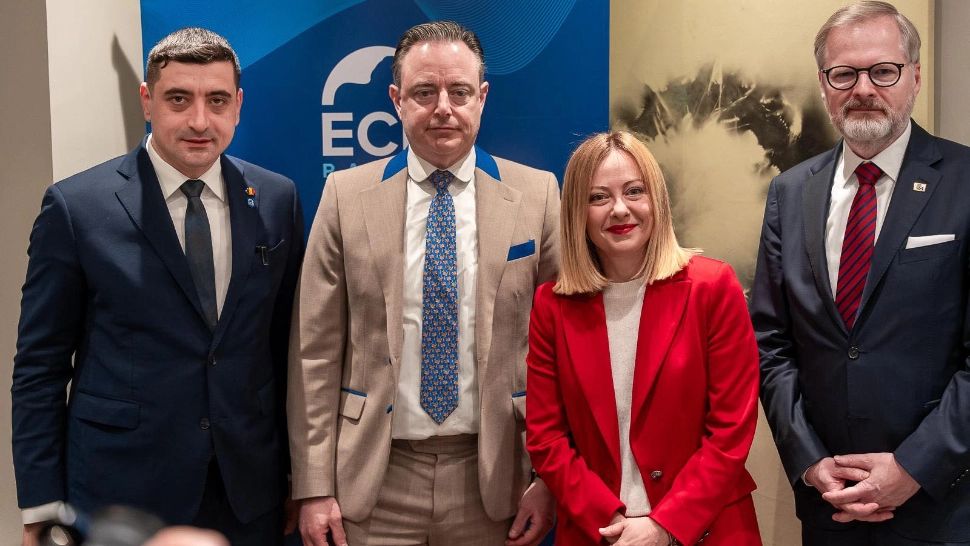 George Simion alături de prim-miniștrii din Belgia, Cehia și Italia. Foto/FB/GS