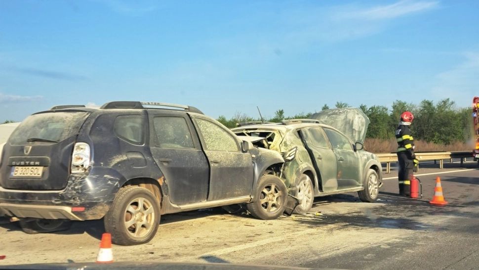 Carambol cu 5 mașini pe A1, în județul Dâmbovița. Traficul este restricționat pe sensul spre Capitală/ Foto: Info Trafic București Ilfov
