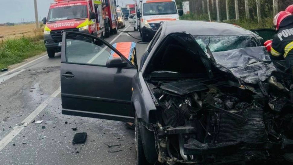 Coliziune violentă pe DN5C, în Giurgiu: doi șoferi răniți, unul dintre ei încarcerat