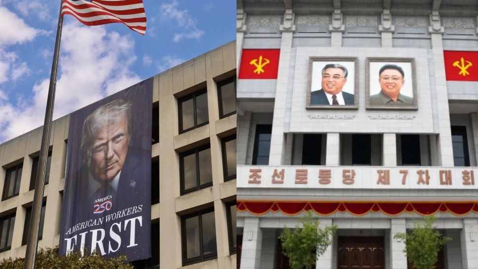 Trump și-a pus un portret imens pe o clădire publică. Foto: Colaj X