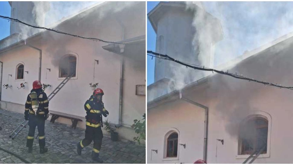 Incendiu de proporții la o biserică din Galați. FOTO: ISU