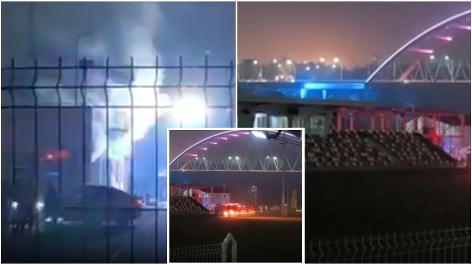 Stadionul din Cernavodă e în flăcări. FOTO: Captură Realitatea PLUS