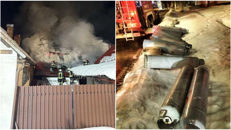 Incendiu devastator la o pensiune din județul Caraș-Severin. FOTO: ISU