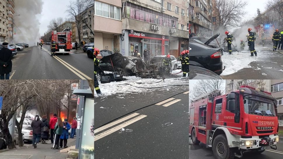 Incendiu violent în București: ard mai multe mașini