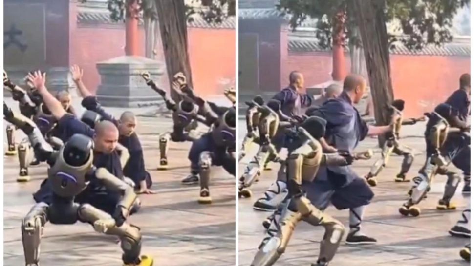 Roboții se integrează printre oameni: călugării Shaolin se antrenează alături de ei în interiorul templului | VIDEO