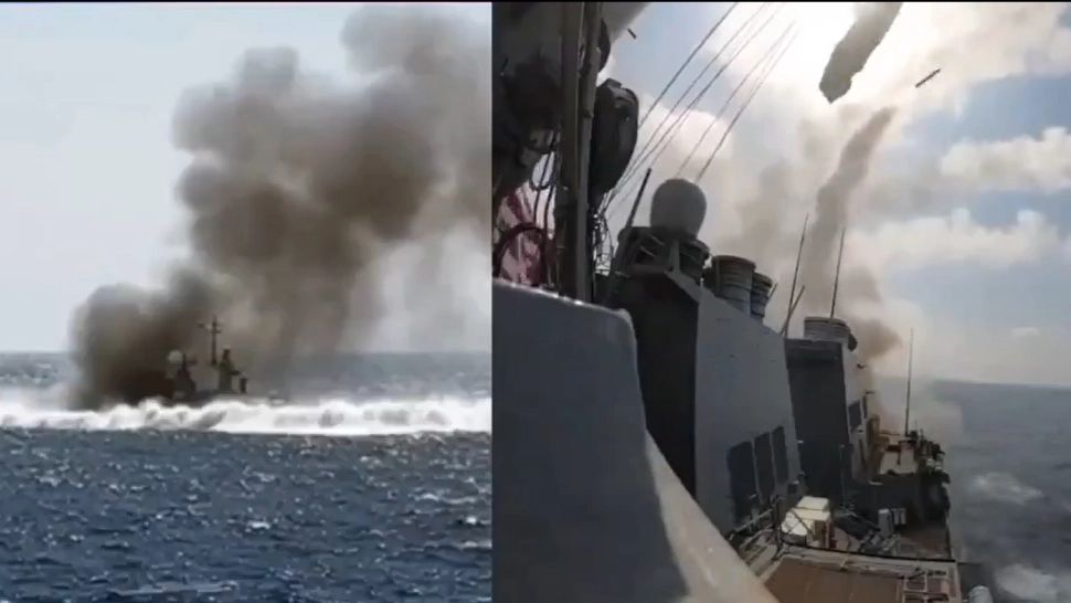 Flota iraniană din Golful Oman, trimisă pe fundul mării. Nava-amiral Shahid Bagheri se scufundă - VIDEO