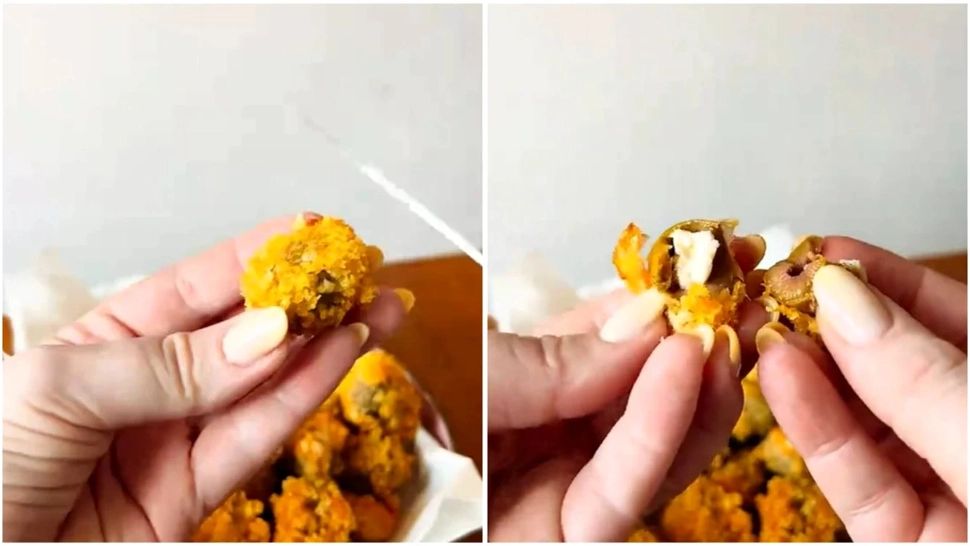 Măsline pane umplute cu feta. Foto: TikTok