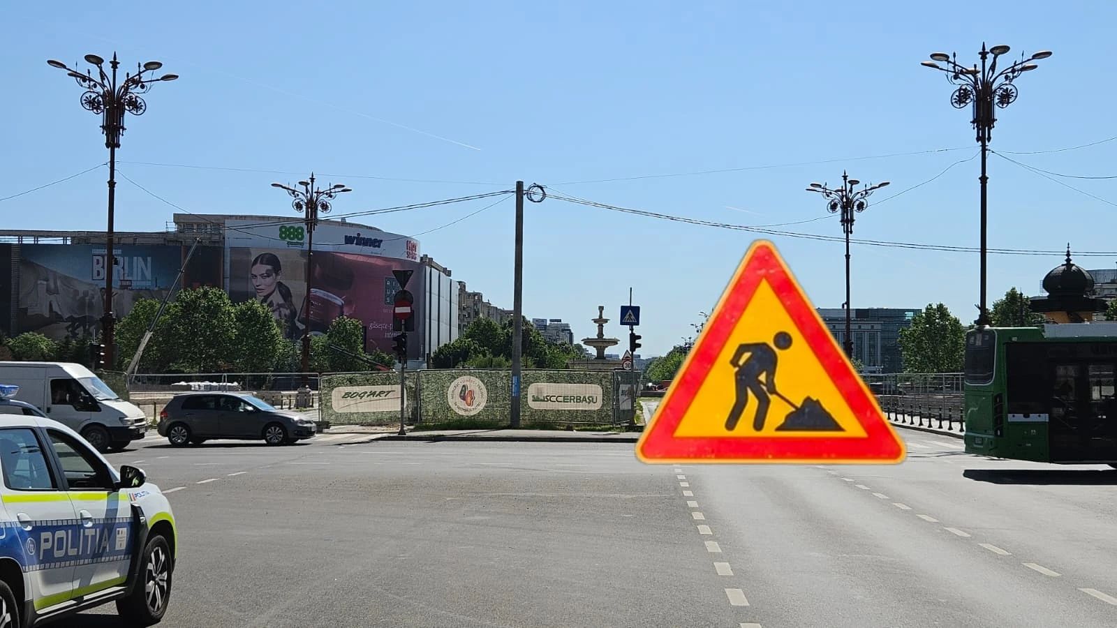Circulaţia închisă în zona fântânilor din Piaţa Unirii/ Facebook