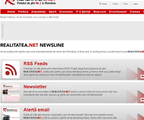 REALITATEA.NET lansează Newsline - un pachet complet de servicii pentru acces permanent la ştirile portalului