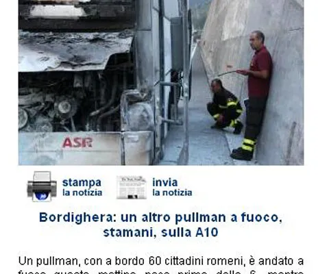 Un autocar cu 60 de români a luat foc în Italia, în apropiere de Genova
