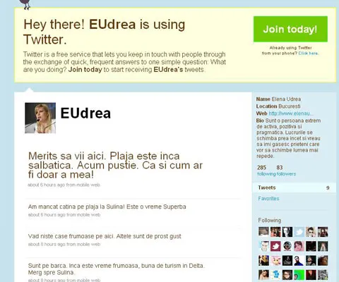 După ce şi-a înnoit site-ul, Elena Udrea şi-a făcut cont pe Twitter