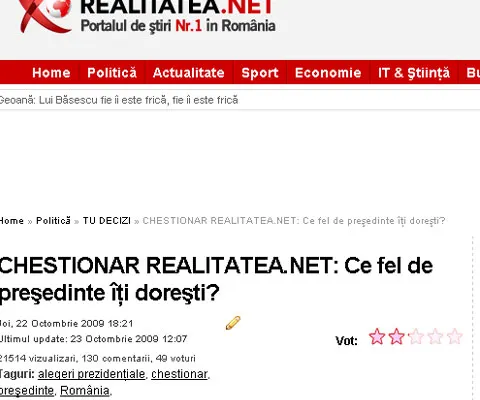 CHESTIONAR REALITATEA.NET: 64% dintre români îşi doresc un preşedinte cu experienţa guvernării