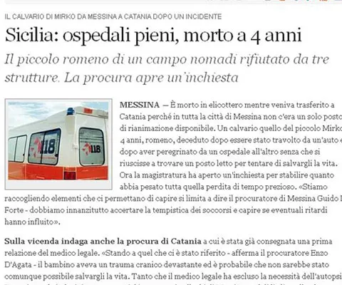 Victimă a unui accident, un băieţel român a murit în Italia, după ce a fost plimbat prin trei spitale