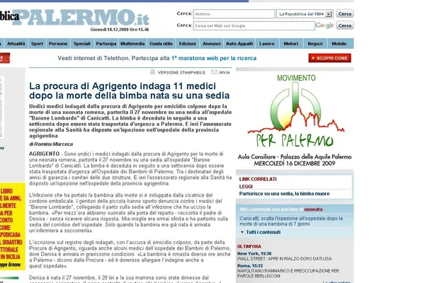 11 medici anchetaţi în cazul morţii unei fetiţe de origine română în Italia