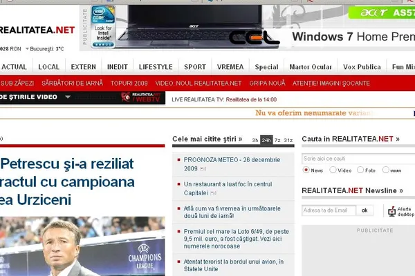 REALITATEA.NET, lider de trafic la categoria ştiri generaliste în prima zi de Crăciun