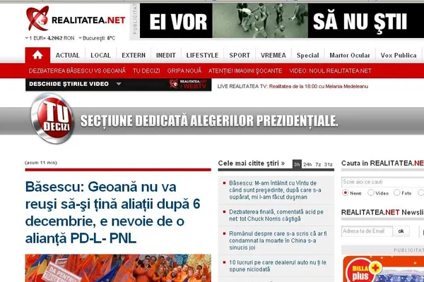 REALITATEA.NET, un nou record de trafic în noiembrie