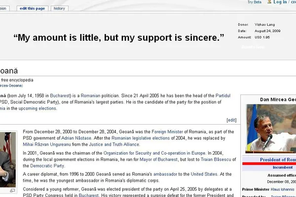 Wikipedia: Geoană preşedinte, Johannis prim-ministru