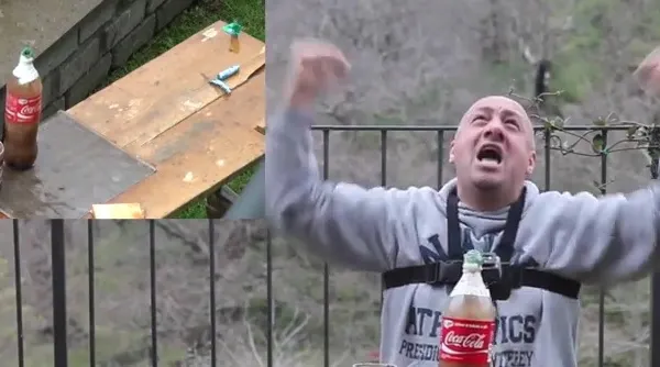 EXPERIMENTUL cu Coca Cola şi Mentos, dus la EXTREM. Ce a adăugat un italian ca să bată RECORDUL