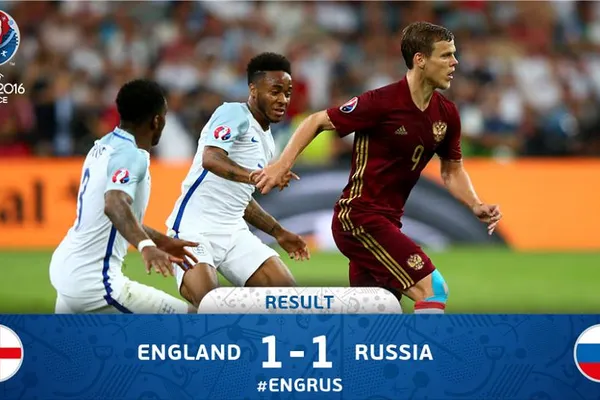 Anglia - Rusia: 1-1. Meci cu final dramatic, prefațat de violențele suporterilor